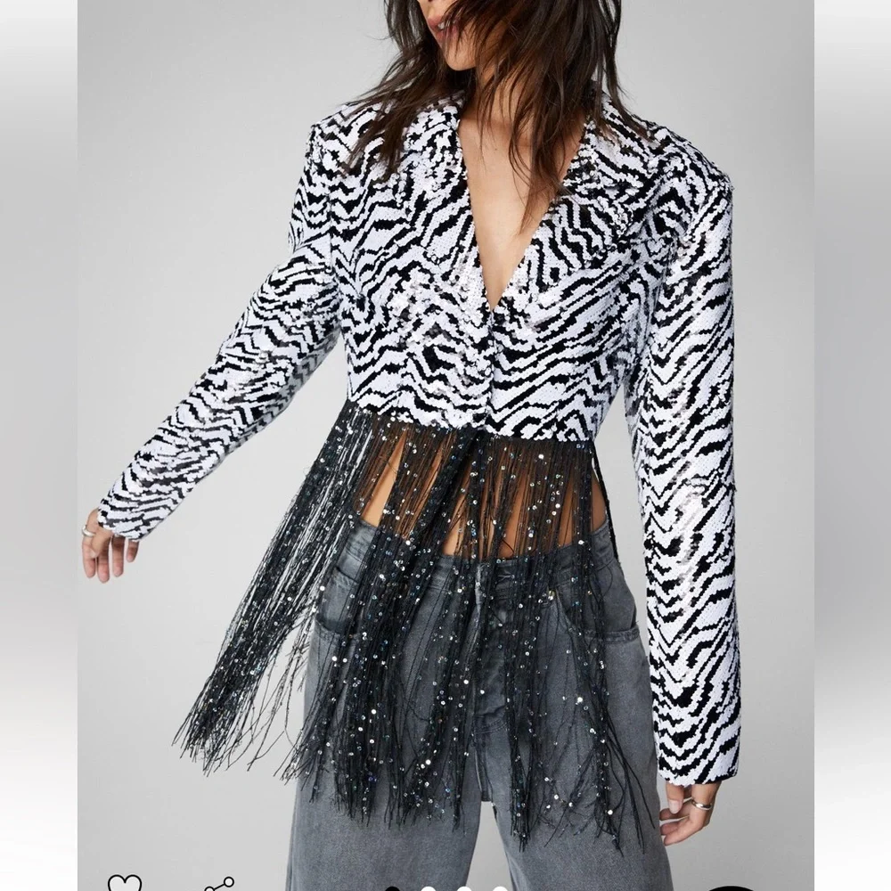Nasty gal sequin zebra fringe crop blazer - Picture 1 of 4